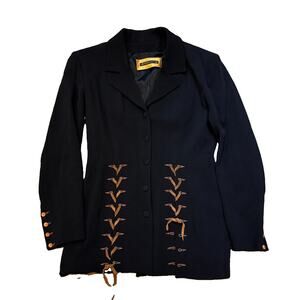 Plein Sud Vintage 90s Archive Black Wool Corset Lace Up Blazer Jacket 40 | 8*